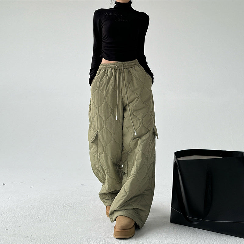 Multi-pocket Workwear Cotton Thickened Wide-leg Pants
