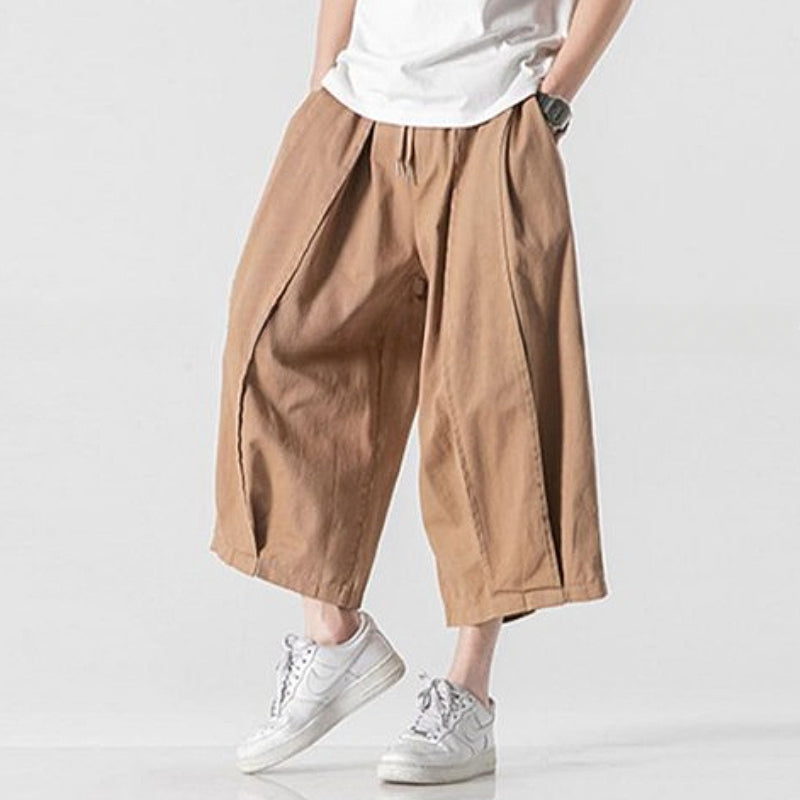 Cotton and Linen Wide Leg Bloomers Cropped Pants