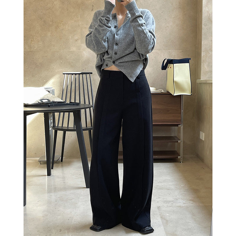 Brushed High Waist Pleated Wide Leg Trousers