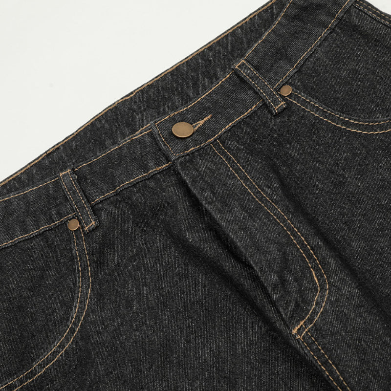 American Retro Inverted Design Embroidered Scimitar Jeans