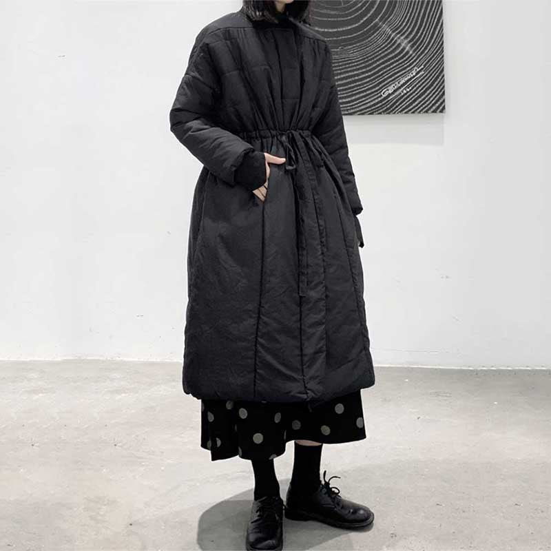 Drawstring Long Buttoned Loose Coat