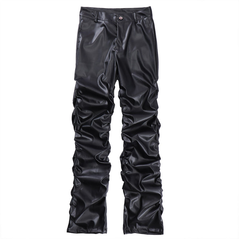 Dark Punk Pleated PU Leather Pants