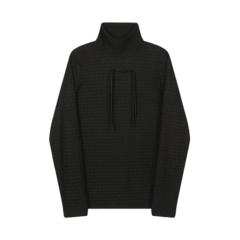 Textured turtleneck long-sleeved T-shirt