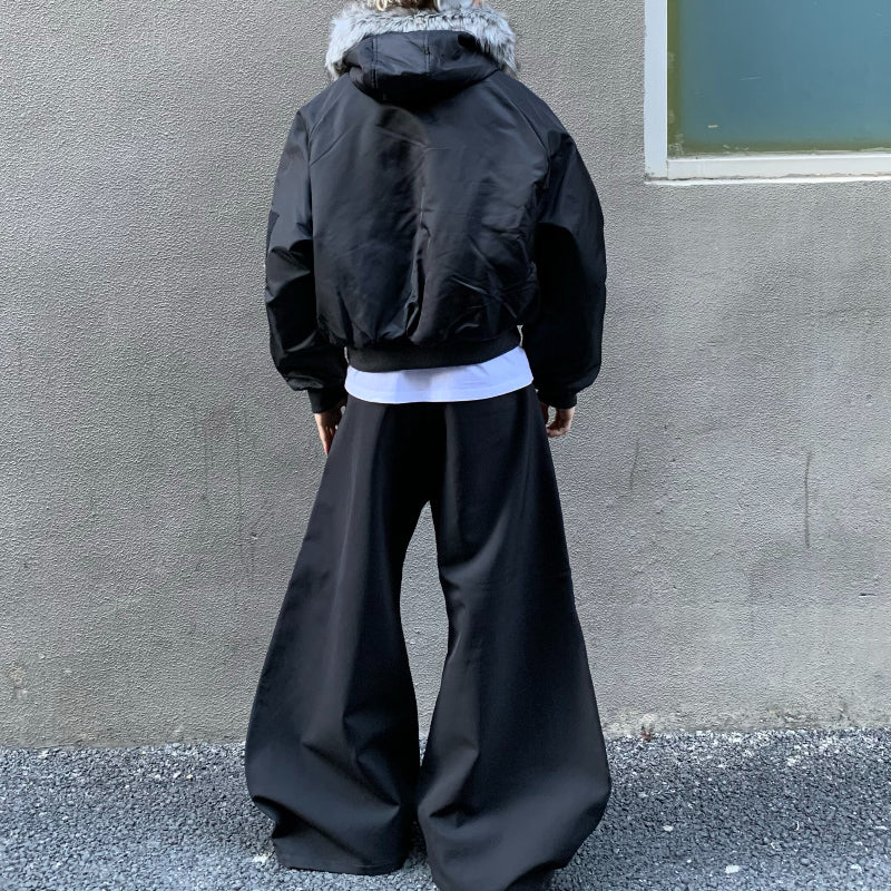 Vintage Faux Fur Collar Hooded  Short Jacket