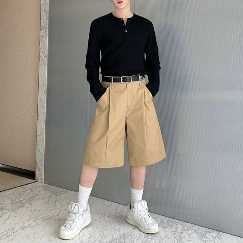 Cotton Half-open Collar Three-button Bottoming Shirt
