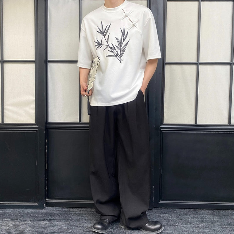 Embroidered Buttoned Casual Loose T-shirt