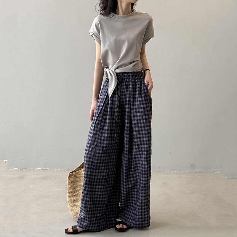 Retro Plaid Loose Casual Straight Wide-leg Pants