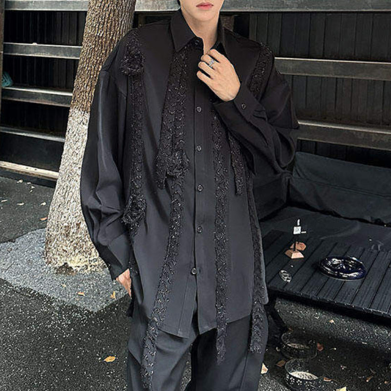 Dark Night Flower Long Sleeve Vintage Shirt