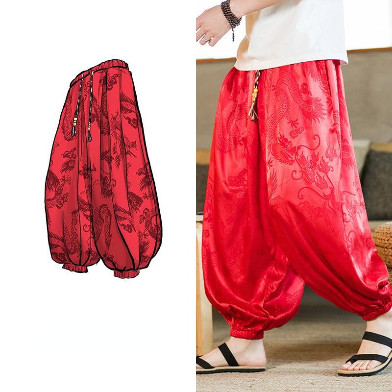 Retro Dragon Pattern Jacquard Harem Pants
