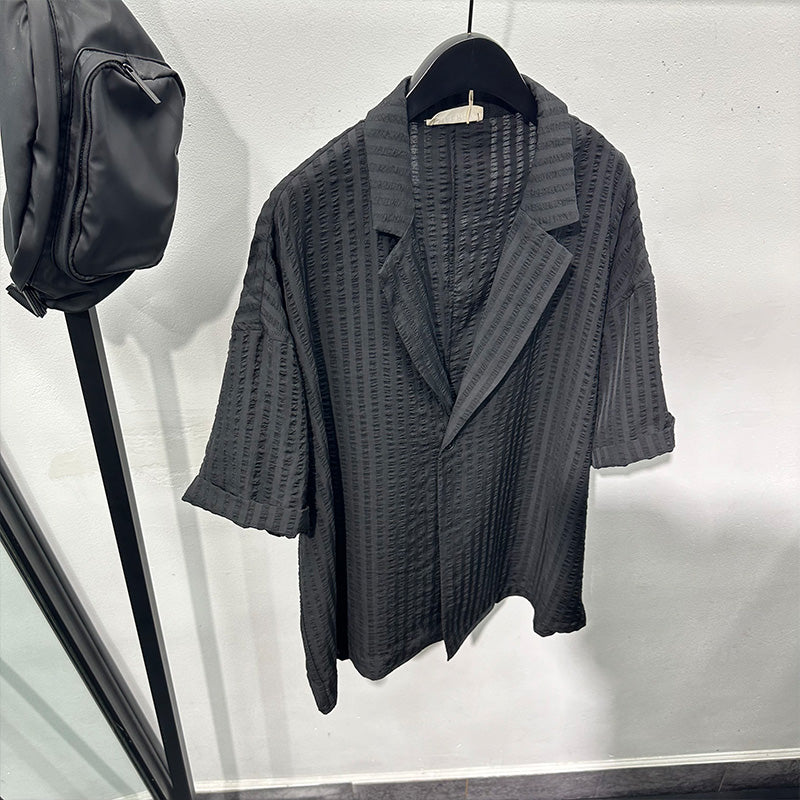 Embossed Pattern Solid Color Lapel Shirt