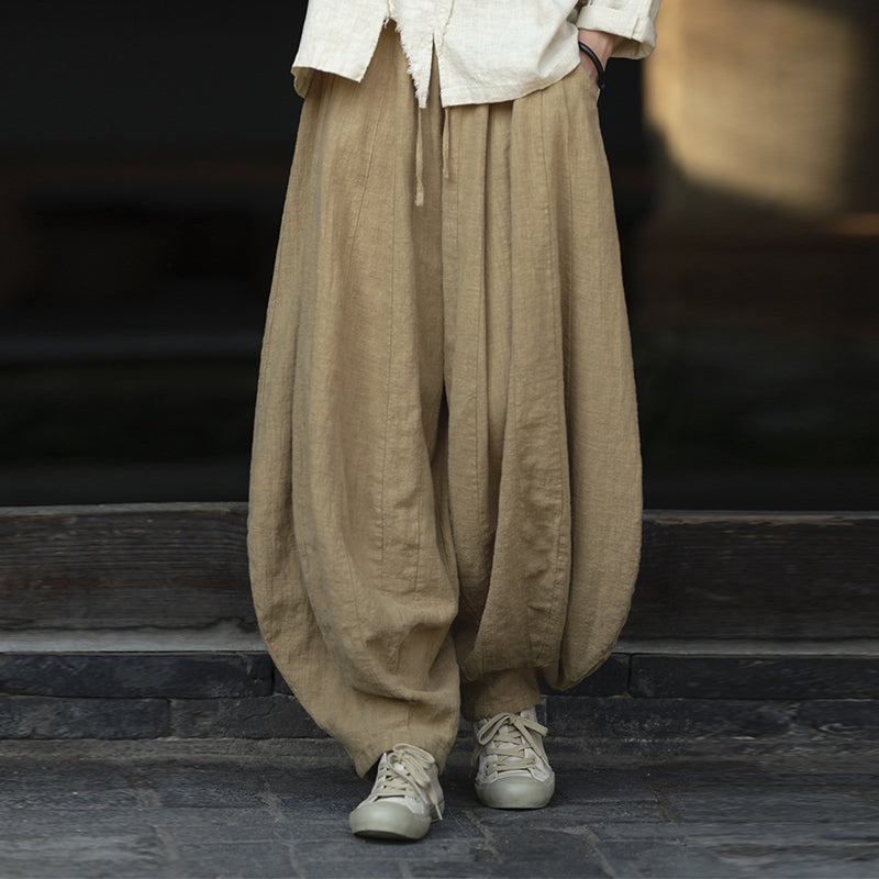 Loose Cotton And Linen Patchwork Bloomers