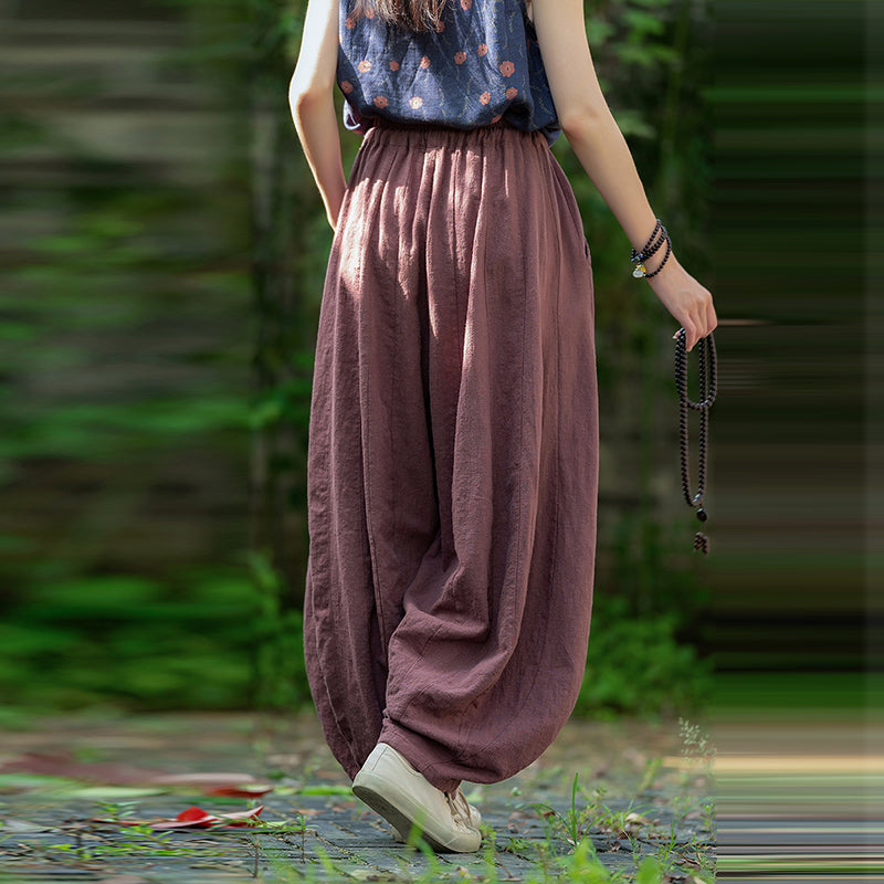 Loose Cotton And Linen Patchwork Bloomers