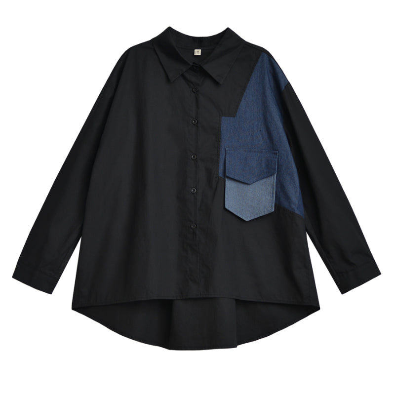 Denim Patchwork Pocket Long Sleeve Shirt
