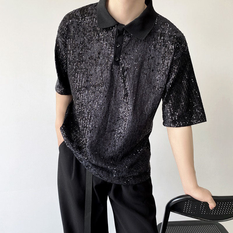Sequin Short Sleeve Polo Shirt