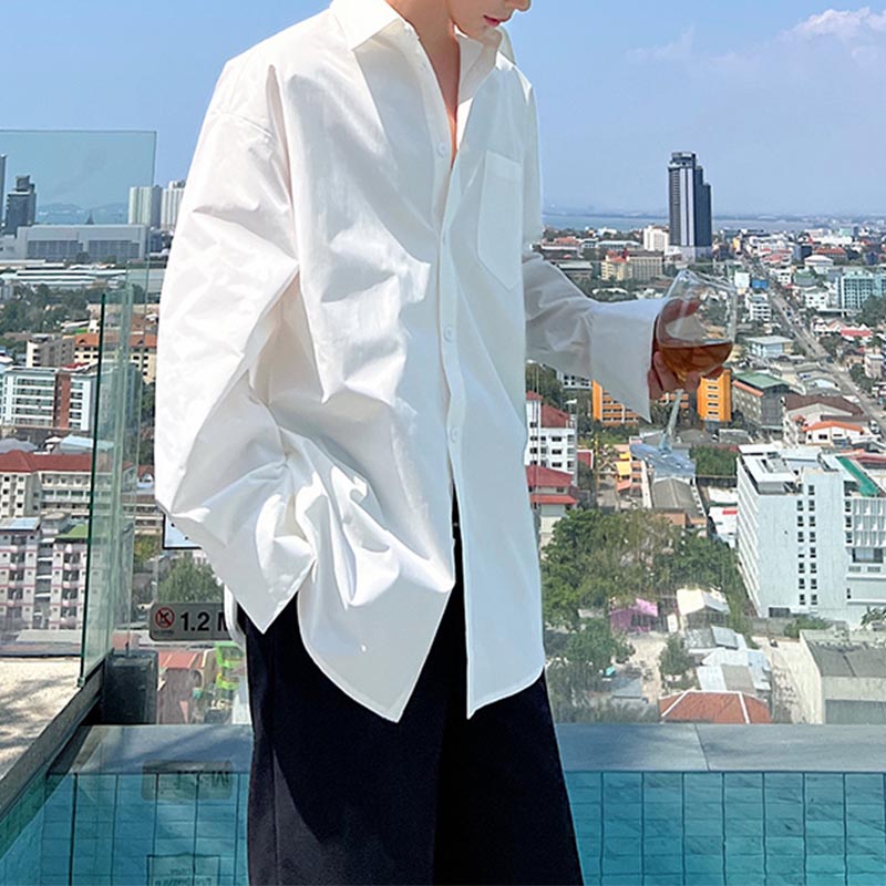 Double Collar Cutout Long Sleeve Shirt