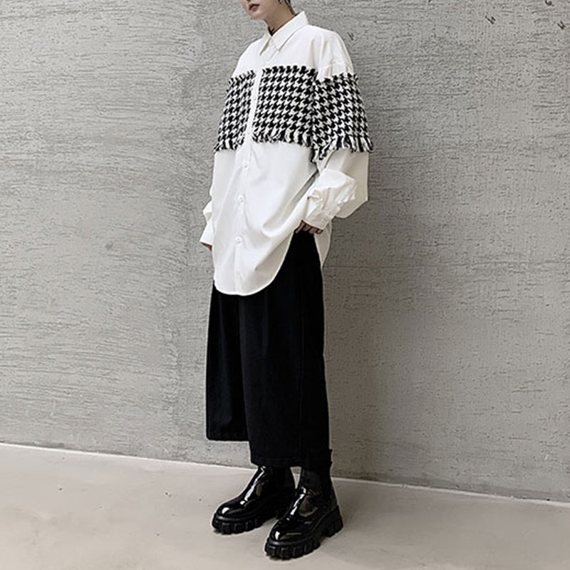 Plaid Panel Loose Long Sleeve Shirt
