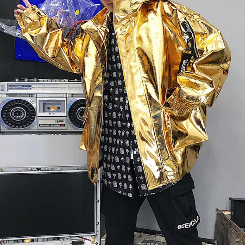 Stage Party Silver Leather  Hooded Jacket