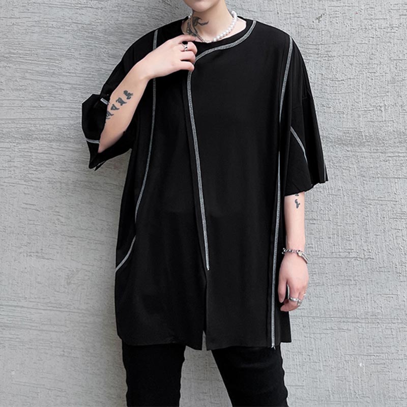 Contrast Color Line Decoration Short-sleeved T-shirt