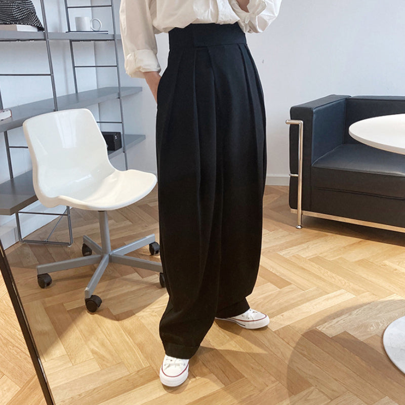 High Waist Pleated Suit Loose Wide Leg Pants