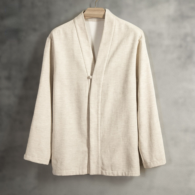 Winter Fleece Linen V-neck Long-sleeved Shirt