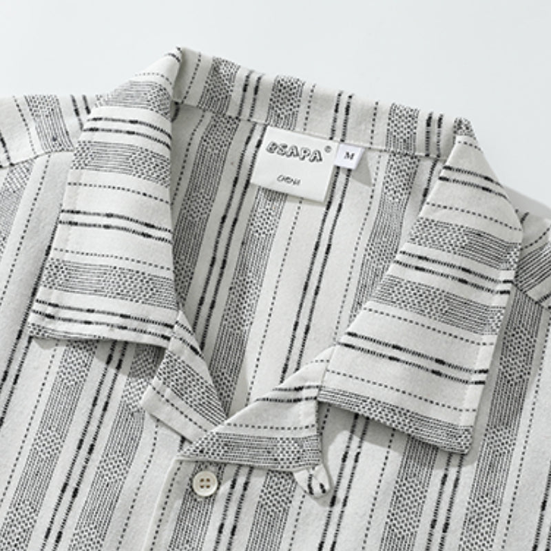 Colorblock Striped Cuban Collar Shirt