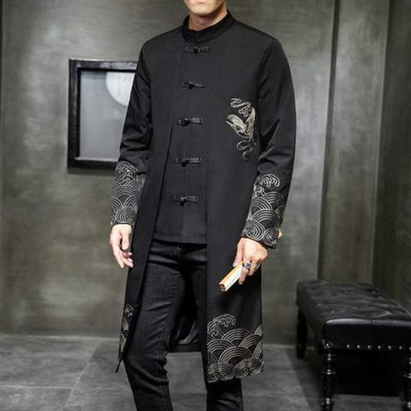 Retro Fake Two-piece Mid-length Embroidered Casual Jacket