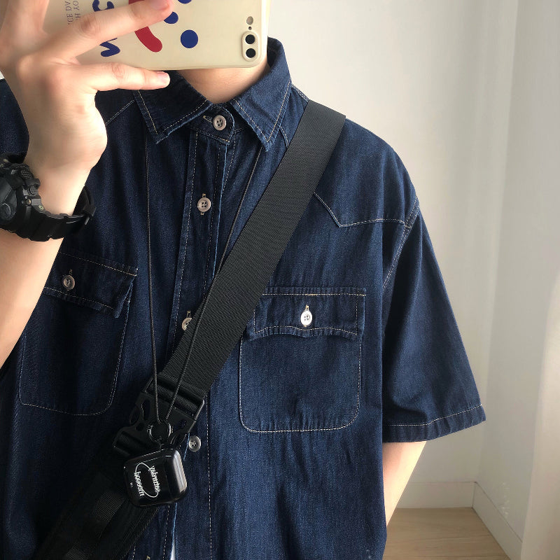 Denim Short-sleeved Loose Work Shirt
