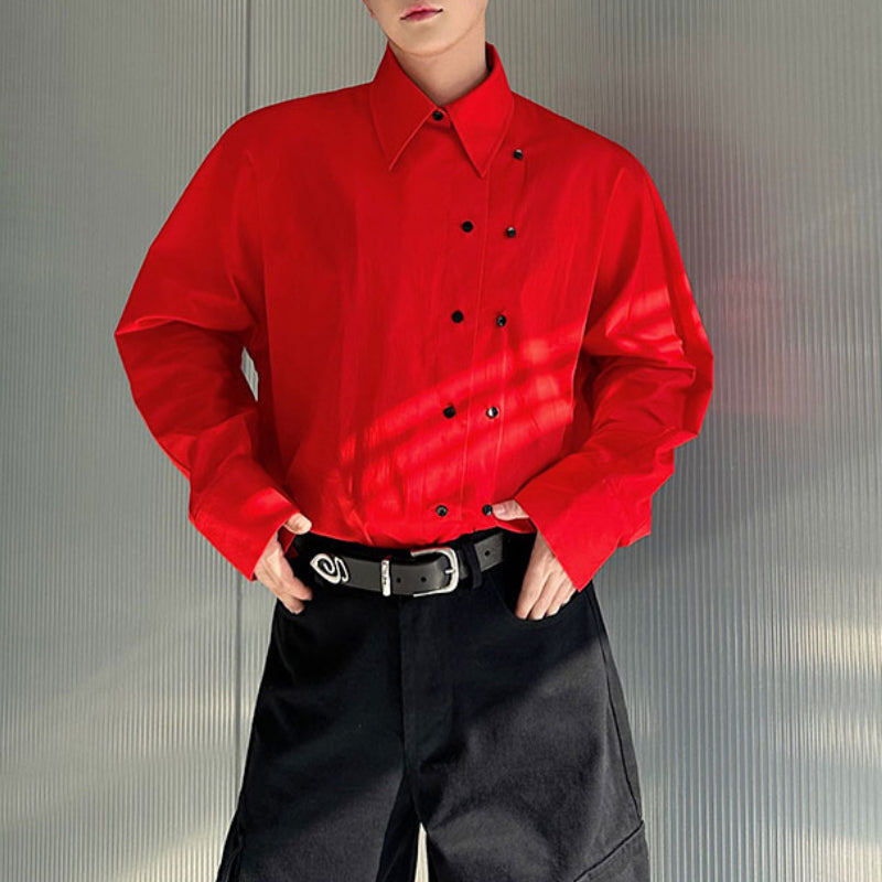 Double-breasted Slanted Placket Casual Shirt