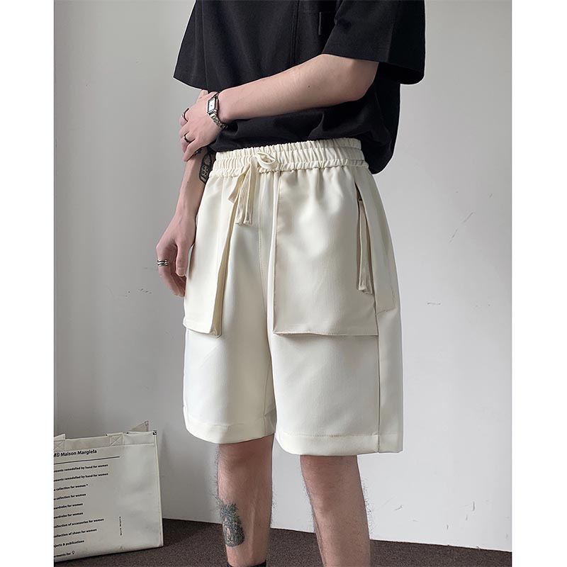 Drawstring Straight Large Pocket Cargo Cropped Shorts