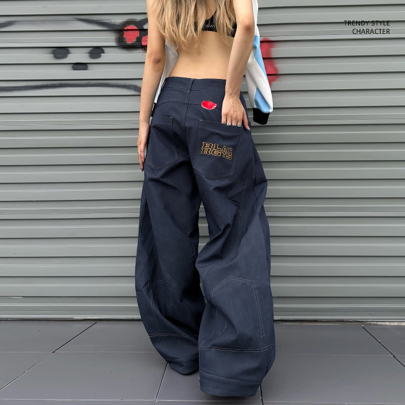 American Retro Inverted Design Embroidered Scimitar Jeans