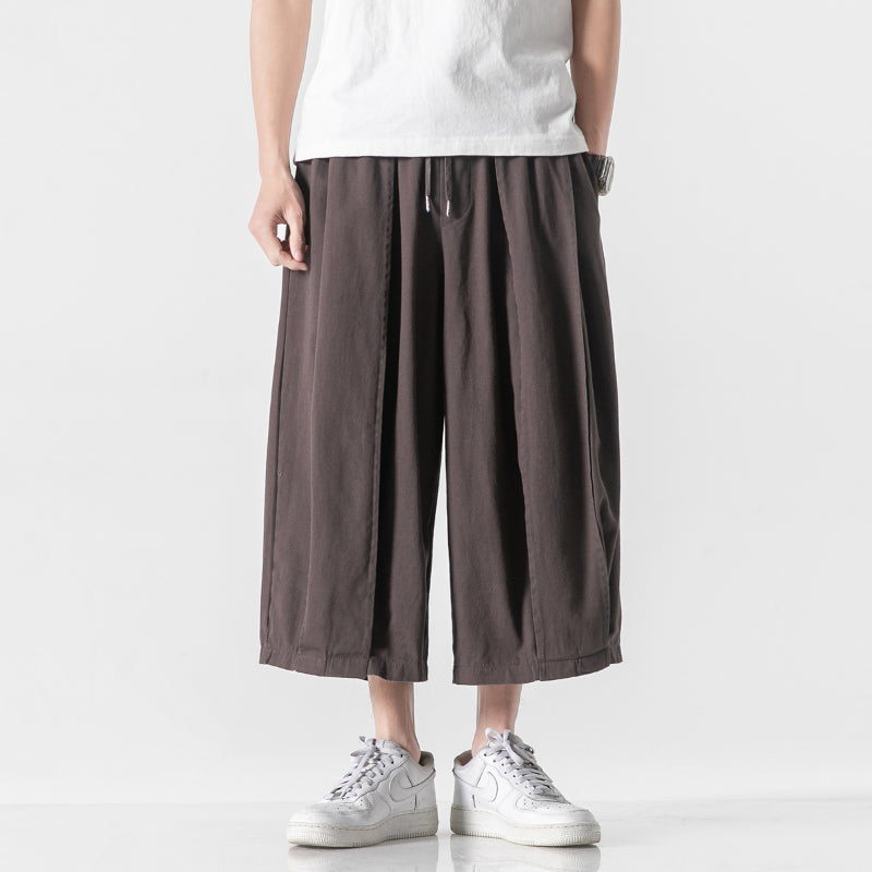 Cotton and Linen Wide Leg Bloomers Cropped Pants