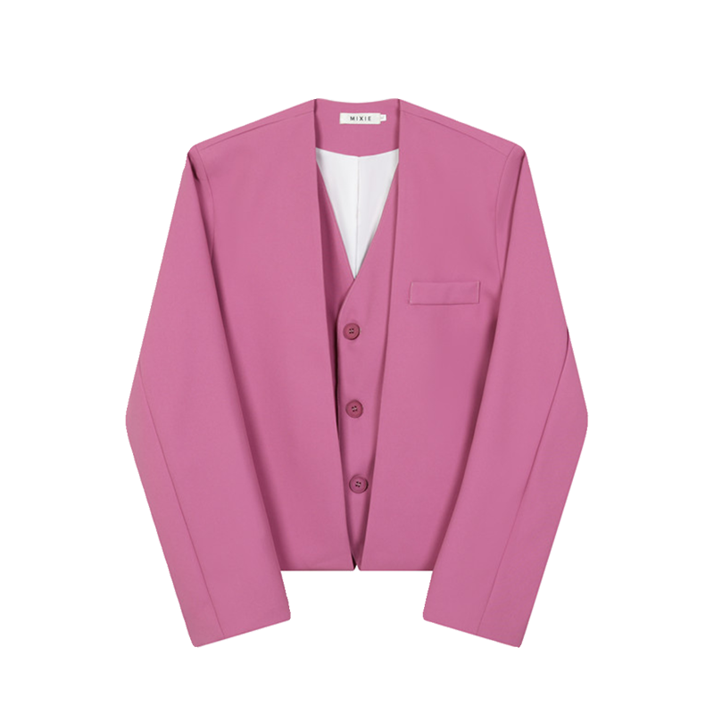 Fake Two Piece Suit Jacket Loose Straight Trousers Two Piece Set