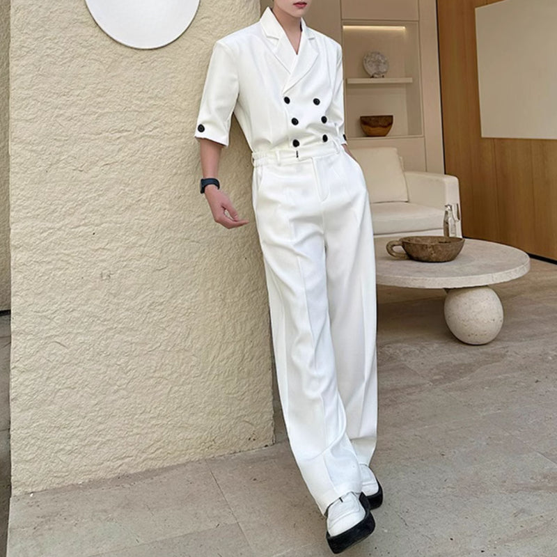 Double-breasted Three-quarter Sleeve Straight-leg Trousers Two-piece Suit