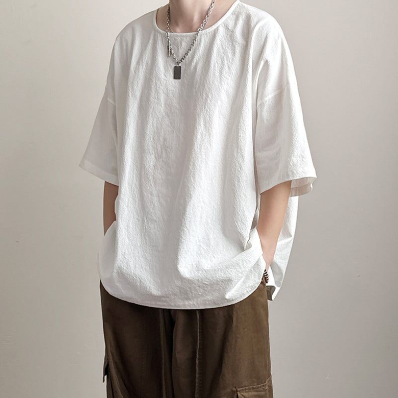 Japanese Loose Large Collar Cotton and Linen T-shirt