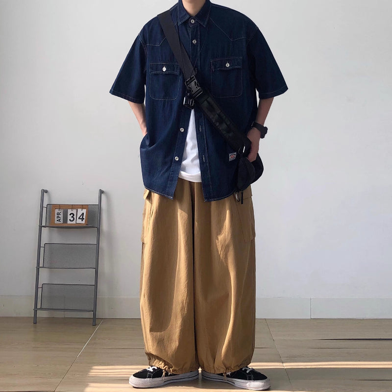 Denim Short-sleeved Loose Work Shirt