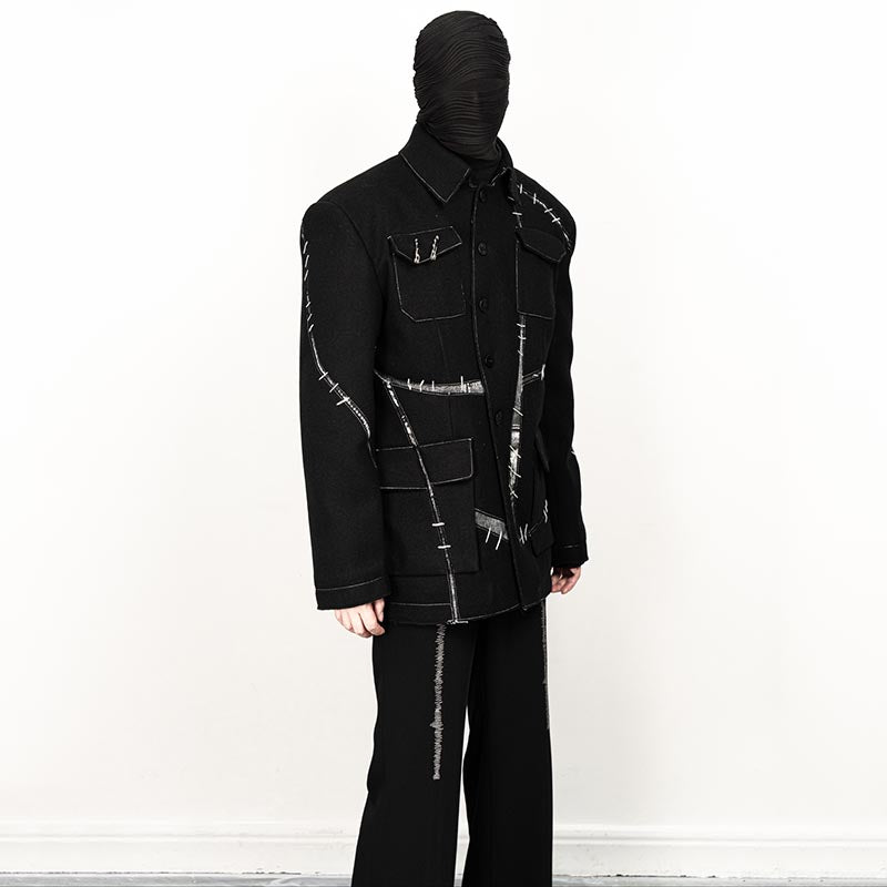 Wool Lapel Contrast Panel Jacket