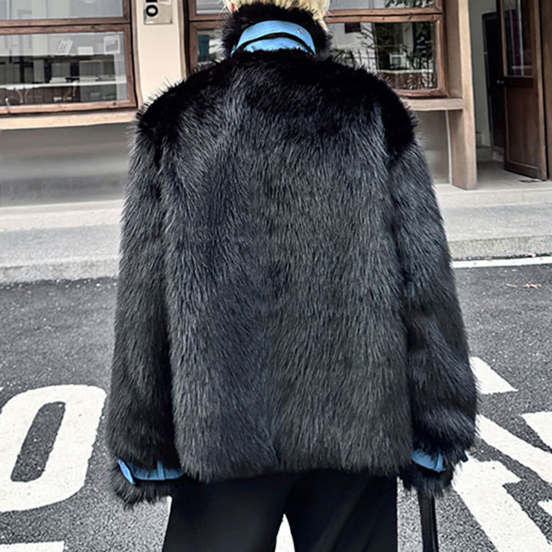 Reversible Deconstructed Leather Paneled Faux Fur Coat