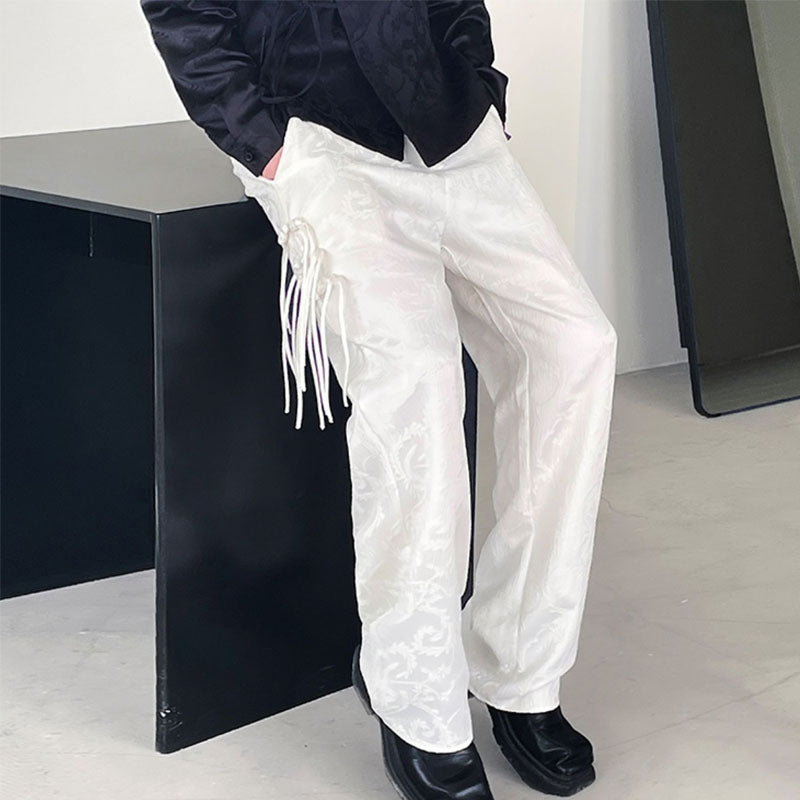 Dark Pattern Jacquard Knot Design Casual Pants