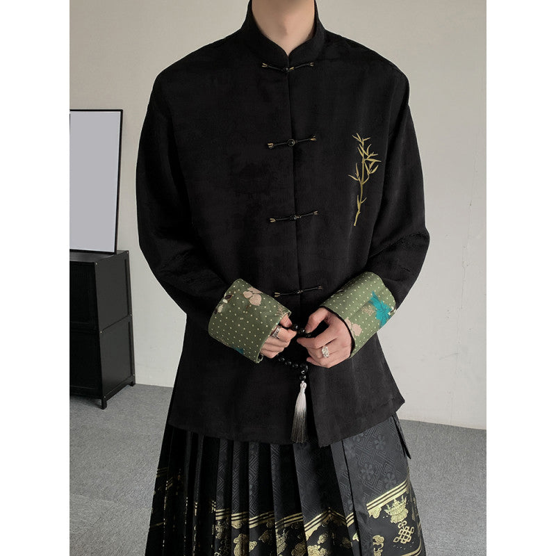 Ethnic Long-sleeved Shirt Flocked Vest Gold-woven Horse-faced Skirt Three-piece Suit