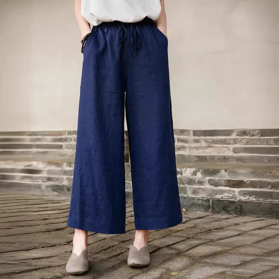 Drawstring Linen Thin Wide-Leg Pants