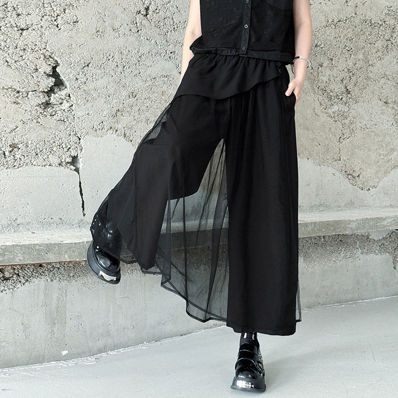American Spliced Mesh High Waist Wide Leg Pants