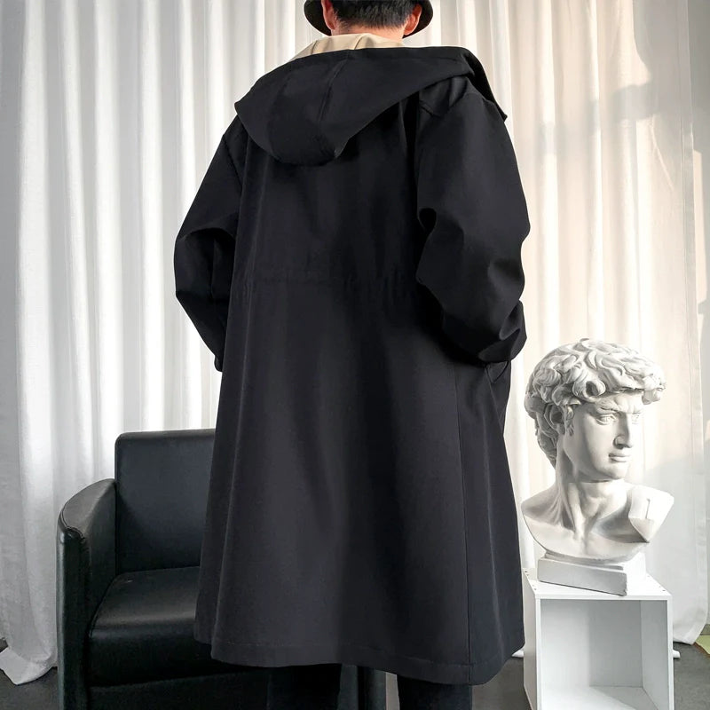 Color Block Hooded Mid-length Windbreaker Jacket