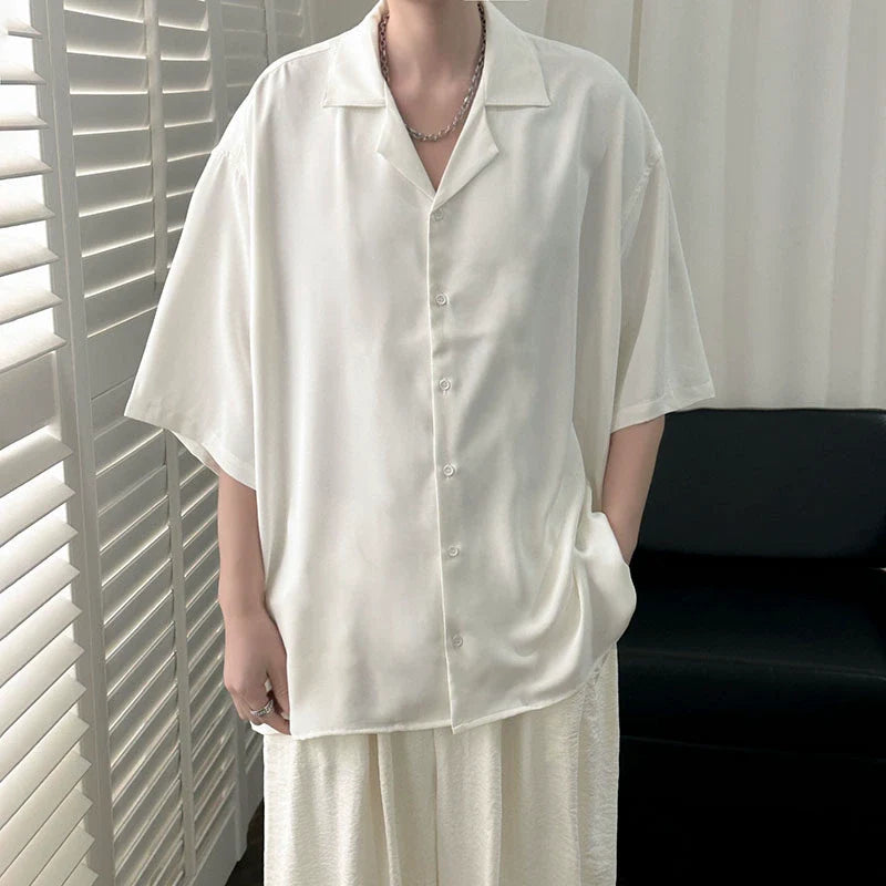 Cuban Collar Ice Silk Loose Casual Shirt