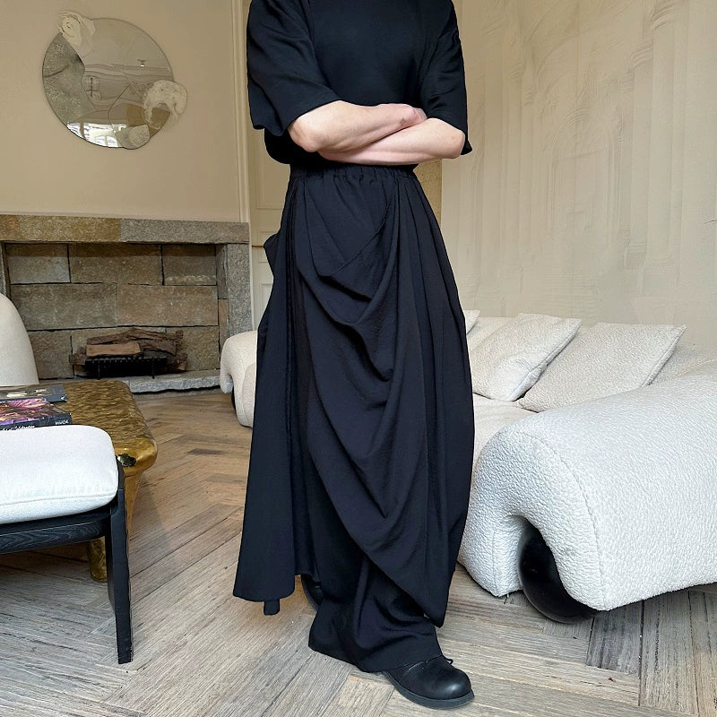 Double-layer Irregular Pleated Retro Skirt Pants