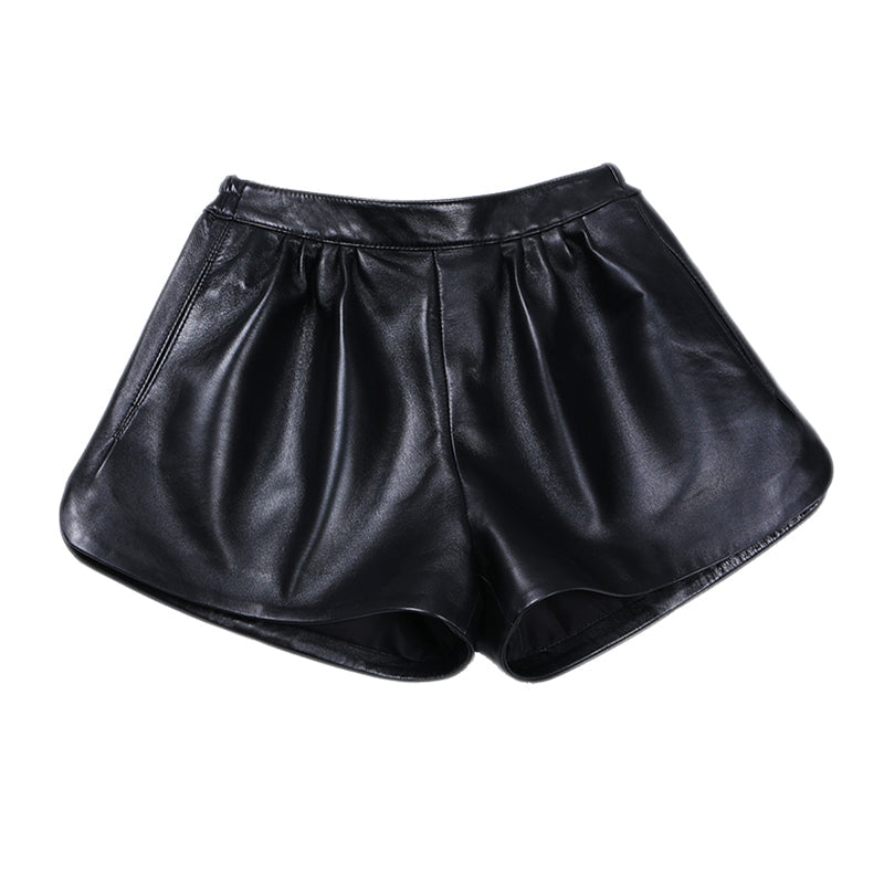 Leather A-line Elastic High Waist Loose Slim Wide Leg Shorts
