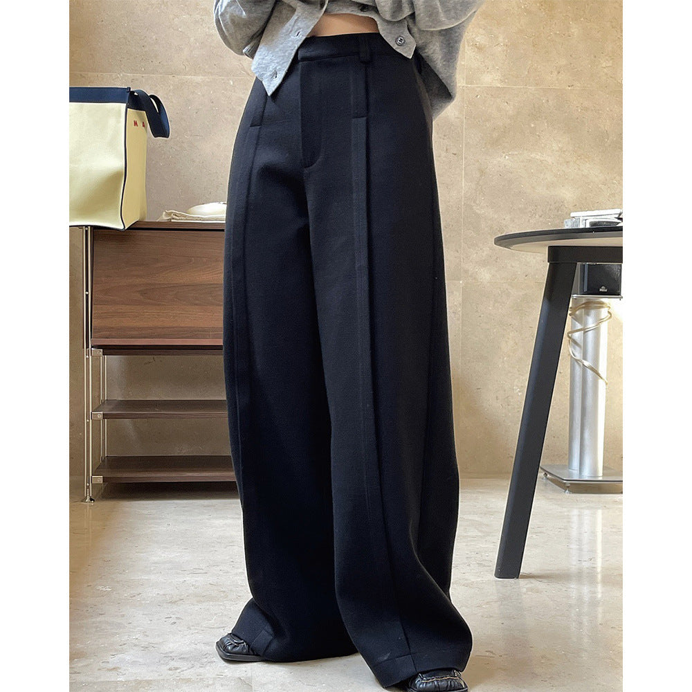 Brushed High Waist Pleated Wide Leg Trousers