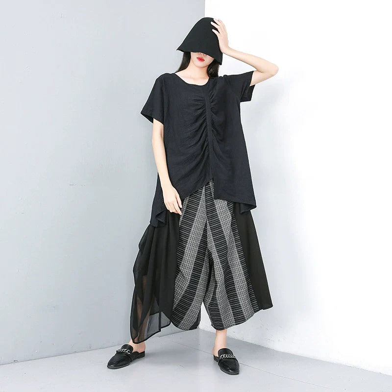 Striped Irregular Wide-leg Pants