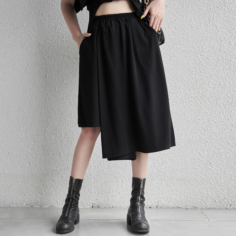 Elastic Waist Irregular Leg Loose Pants