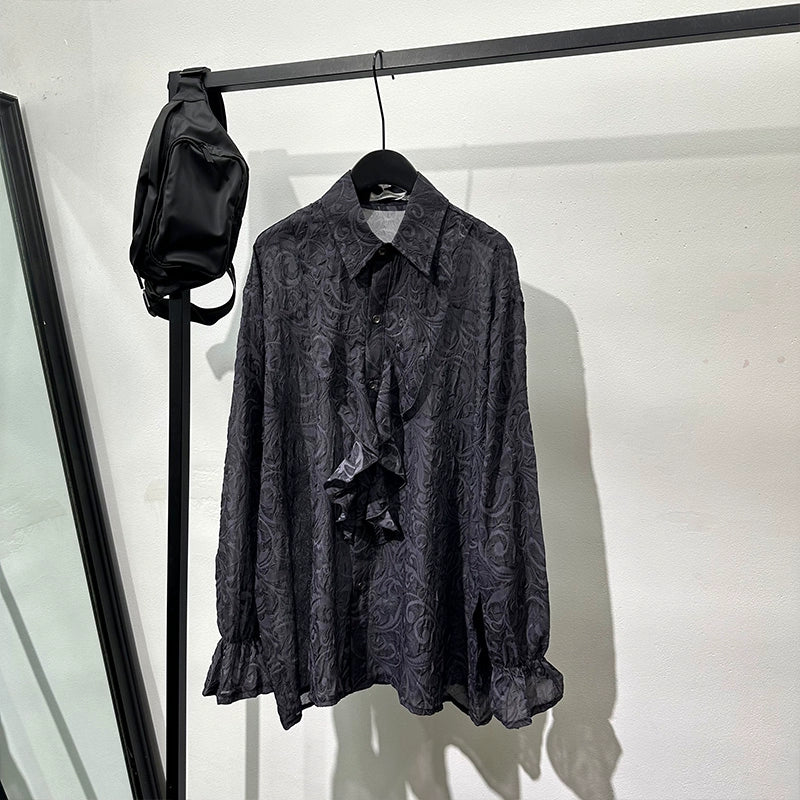 Vintage Pleated Embossed French Loose Hollow Breathable Shirt