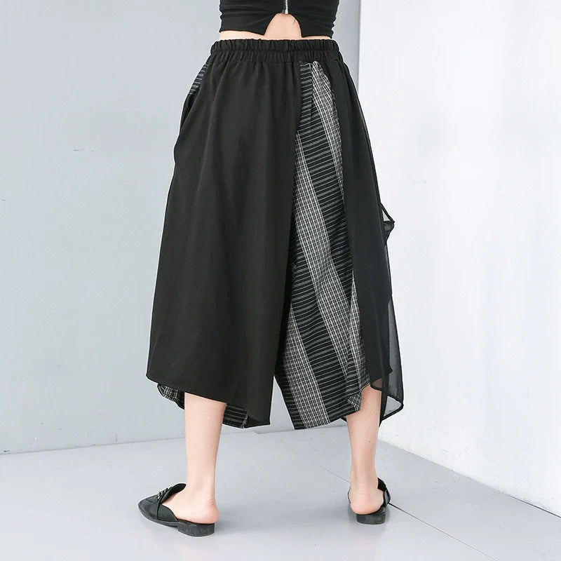 Striped Irregular Wide-leg Pants